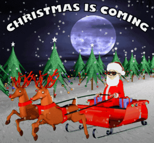 Christmas Is Coming With Santa In Sleigh GIF