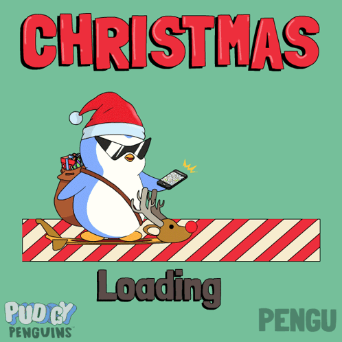Christmas Loading Screen With Penguin In Sunglasses And Santa Hat GIF
