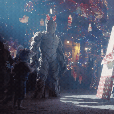 Christmas Scene With Statue Of Groot GIF