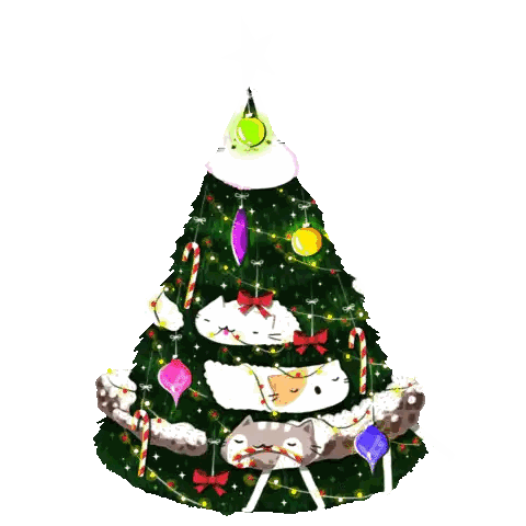 Christmas Tree Decorated With Cats And Candy Canes Sticker