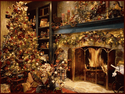 Christmas Tree Fireplace Gold Glow