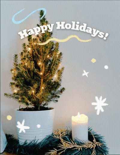 Christmas Tree In White Pot Saying Happy Holidays GIF