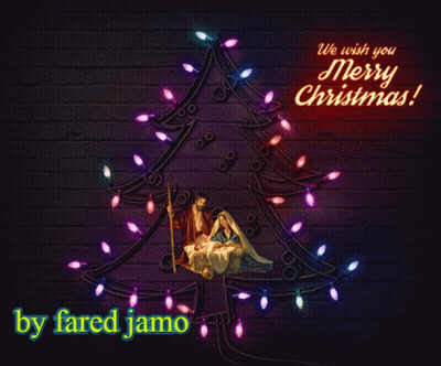 Christmas Tree Made Of Lights Saying We Wish You Merry Christmas GIF