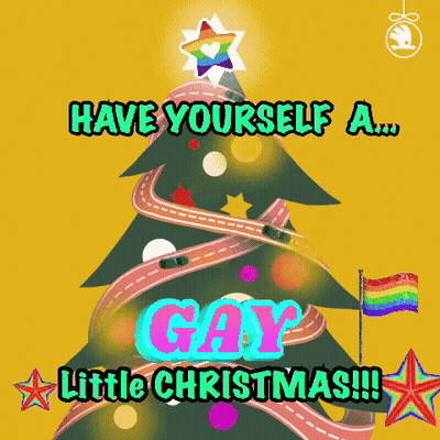 Christmas Tree With Rainbow Star Saying Have Yourself A Gay Little Christmas GIF