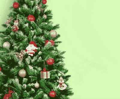 Christmas Tree With Santa Decorations And Red Balls GIF