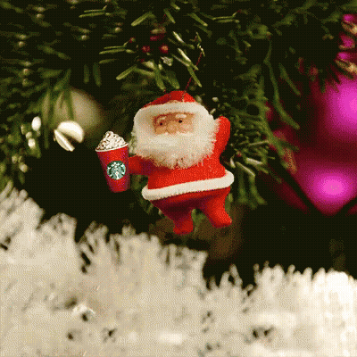 Christmas Tree With Santa Holding Starbucks Cup GIF