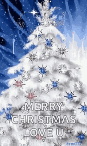Christmas Tree With Snowflakes Merry Christmas Love You GIF