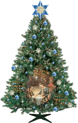 Christmas Tree With Star And Blue Ornaments Sticker