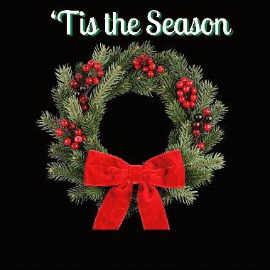 Christmas Wreath With Red Berries And Bow On Black Background Saying Tis The Season GIF