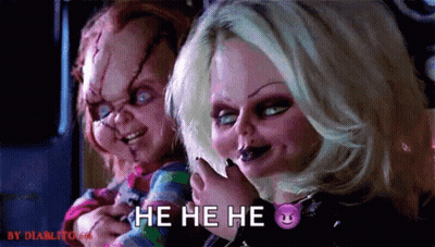 Chucky And Girlfriend Laughing GIF