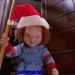 Chucky Christmas Hat Running GIF
