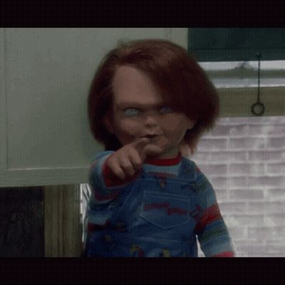 Chucky Doll Pointing At Camera GIF