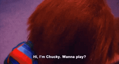Chucky Doll With Blue Eyes Smiling And Talking GIF