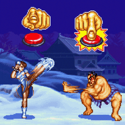 Chun Li Kicking Sumo Wrestler Pixelated Game GIF