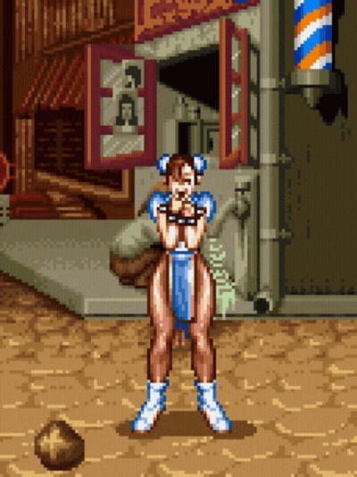 Chun Li Standing In Front Of Barber Shop GIF