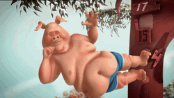 Chunky Pig Flies Floating Slowly GIF