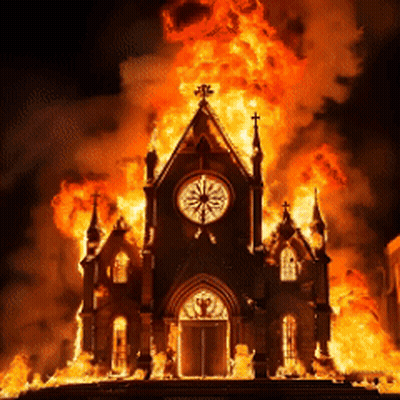 Church On Fire With Flames From Windows GIF