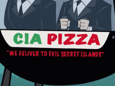 CIA Pizza Advertisement with Two Men in Suits
