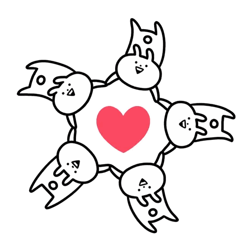 Circle Of Rabbits Holding Hands With Heart Sticker