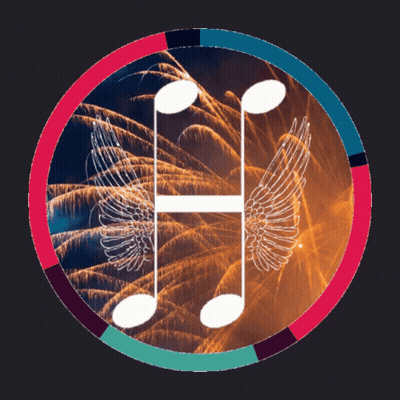 Circle With Music Notes And Wings And Fireworks GIF