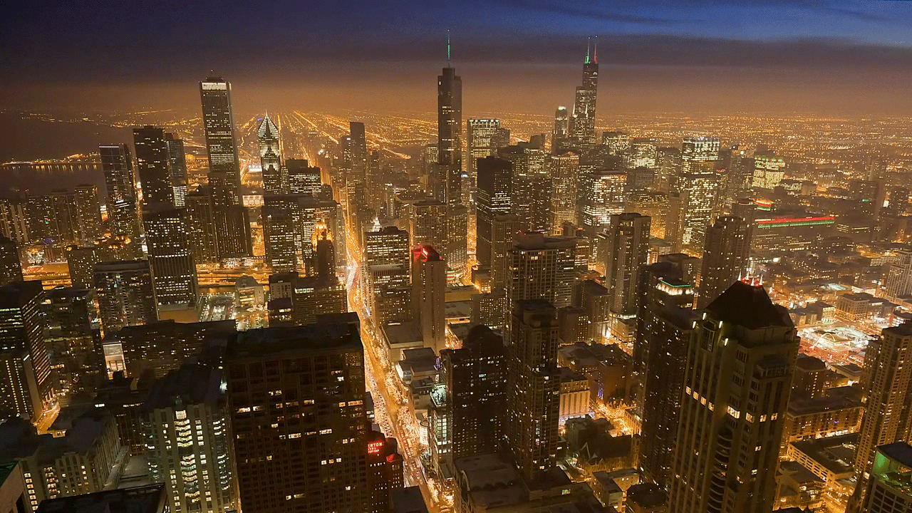 City At Night Lit Buildings GIF