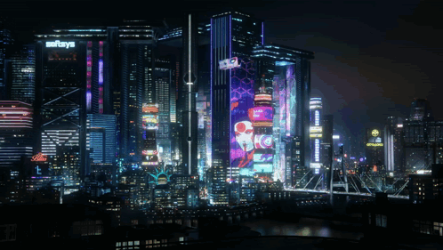 City At Night With Sofrays Sign GIF