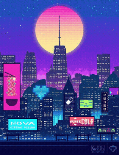 City At Night With Super Cola Sign GIF