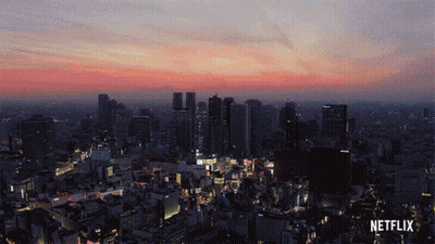 City At Sunset With Netflix Logo GIF