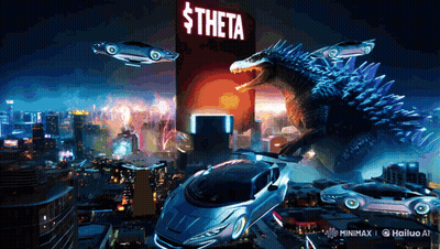 City Painting With Monster And Theta Sign GIF