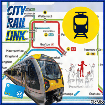 City Rail Link With Train And People GIF