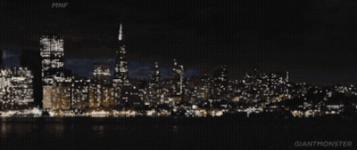 City Skyline At Night With Giant Monster GIF