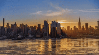City Skyline At Sunset With Empire State Building GIF