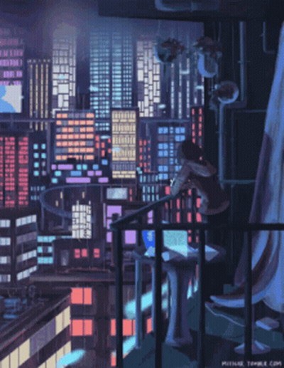 City Skyline With Heart Lights GIF