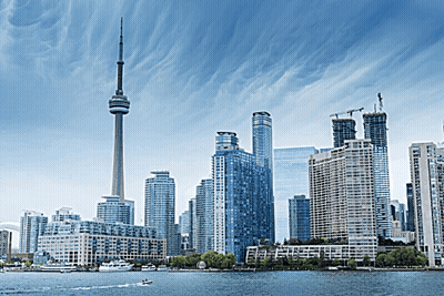 City Skyline With Very Tall Tower GIF