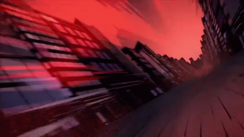 City Street With Red Sky GIF