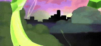 City With Purple Sky And Green Plant GIF