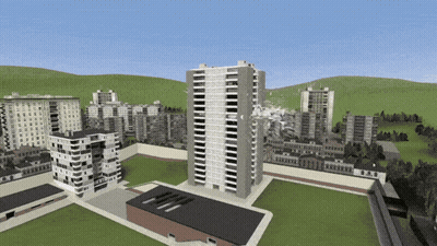 City With Tall Building in Center