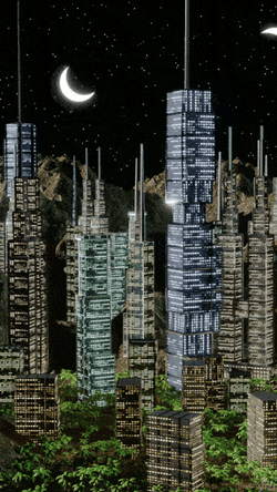 Cityscape Two Crescent Moon GIF