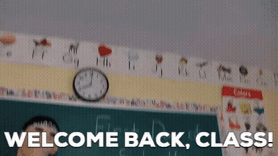 Classroom With Blackboard Saying Welcome Back Class GIF