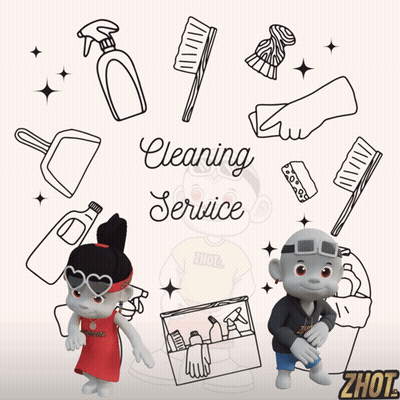 Cleaning Service Advertisement With Cartoon Characters GIF