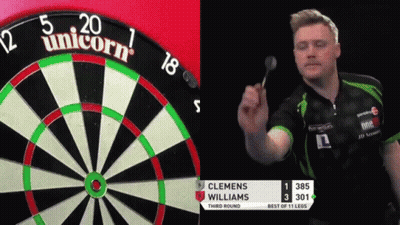 Clemens Williams Throws Dart At Dart Board GIF
