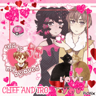 Cliff And Iro With Cat And Hearts GIF