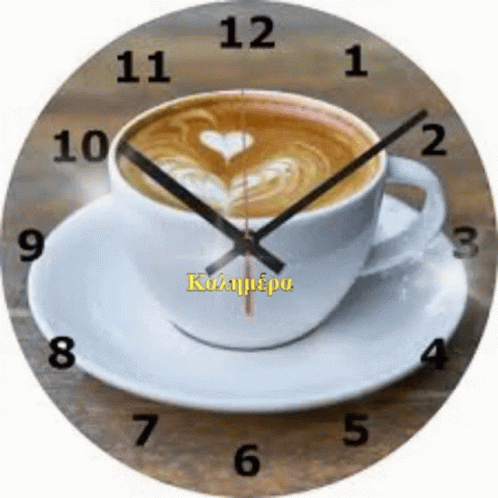 Clock Shows Cup Of Coffee On Saucer GIF