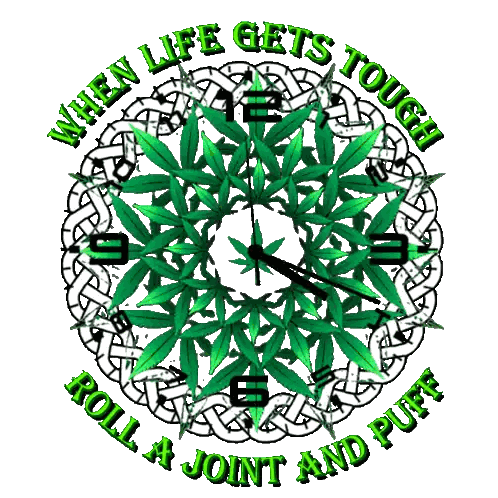 Clock With Marijuana Leaves And Puff Sticker
