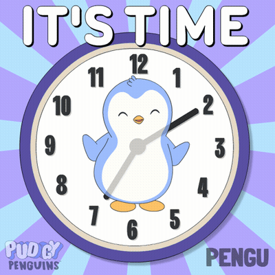Clock With Penguin Saying It's Time GIF