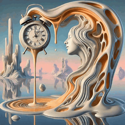 Clock With Roman Numerals Surrounded By Woman Sculpture GIF