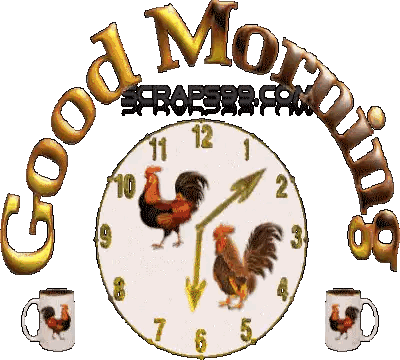 Clock With Roosters And Good Morning Sticker