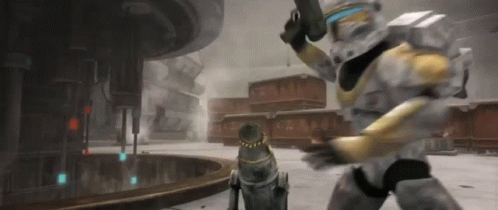 Clone Trooper Holding Gun Fighting Robot