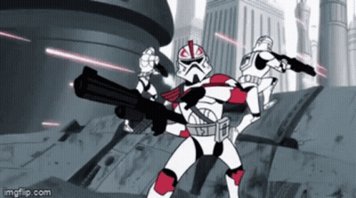 Clone Trooper Holding Gun In Front Of City GIF