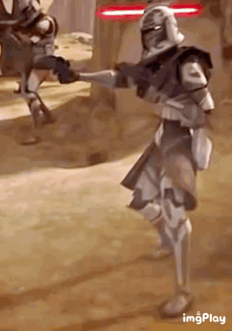 Clone Trooper Holding Gun Standing On One Leg GIF